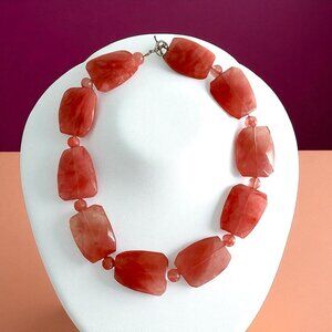 Chunky Pink Aventurine Statement Necklace – Faceted Gemstone Beads